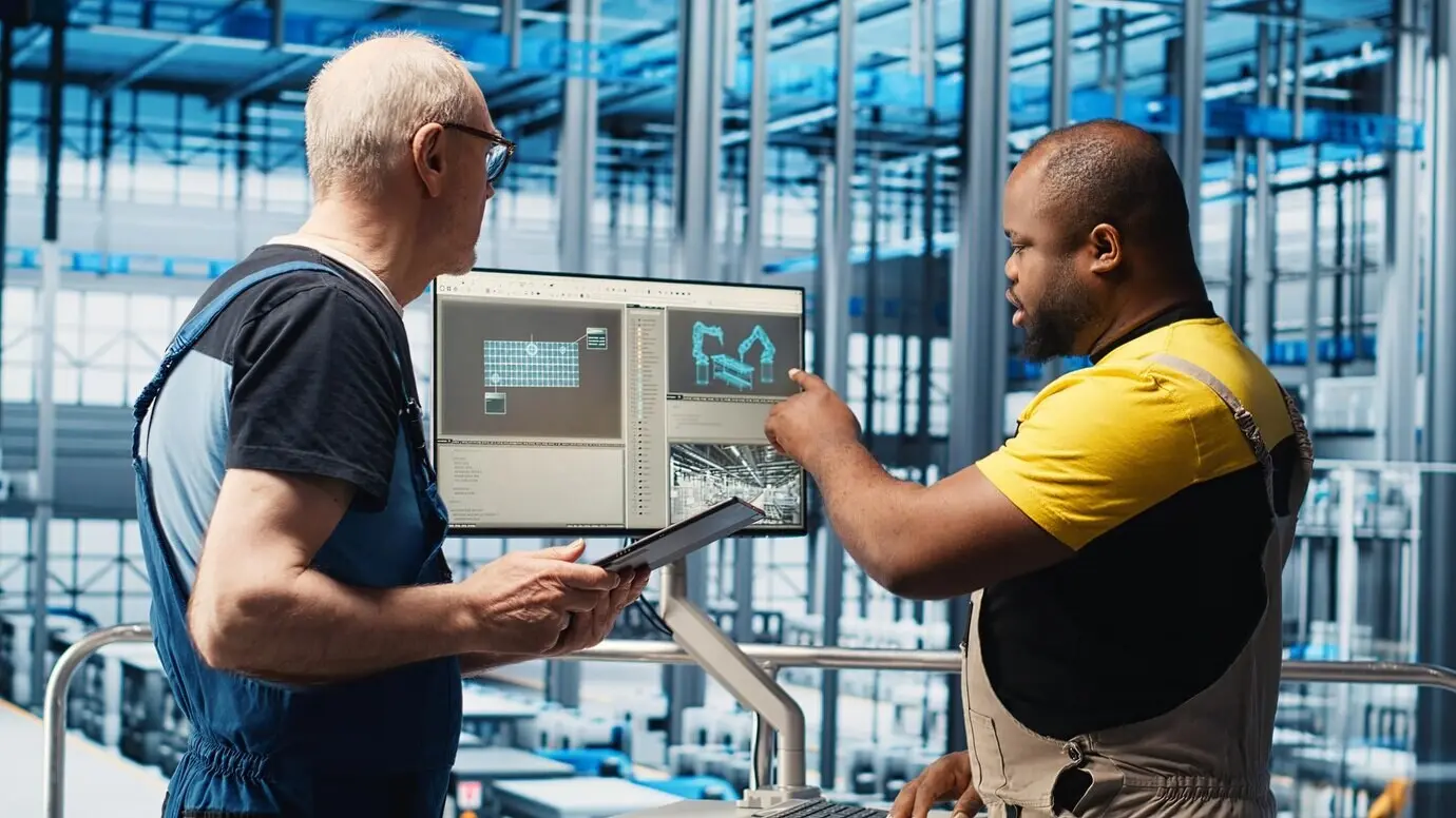 Experte einer intelligenten Photovoltaikfabrik erfasst mithilfe von KI Systemleistungskennzahlen.